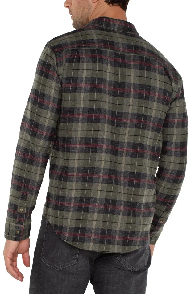 Mens Liverpool Los Angeles Shirts LONG SLEEVE BUTTON UP SHIRT Olive Black Multi