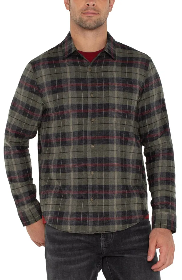 Mens Liverpool Los Angeles Shirts LONG SLEEVE BUTTON UP SHIRT Olive Black Multi