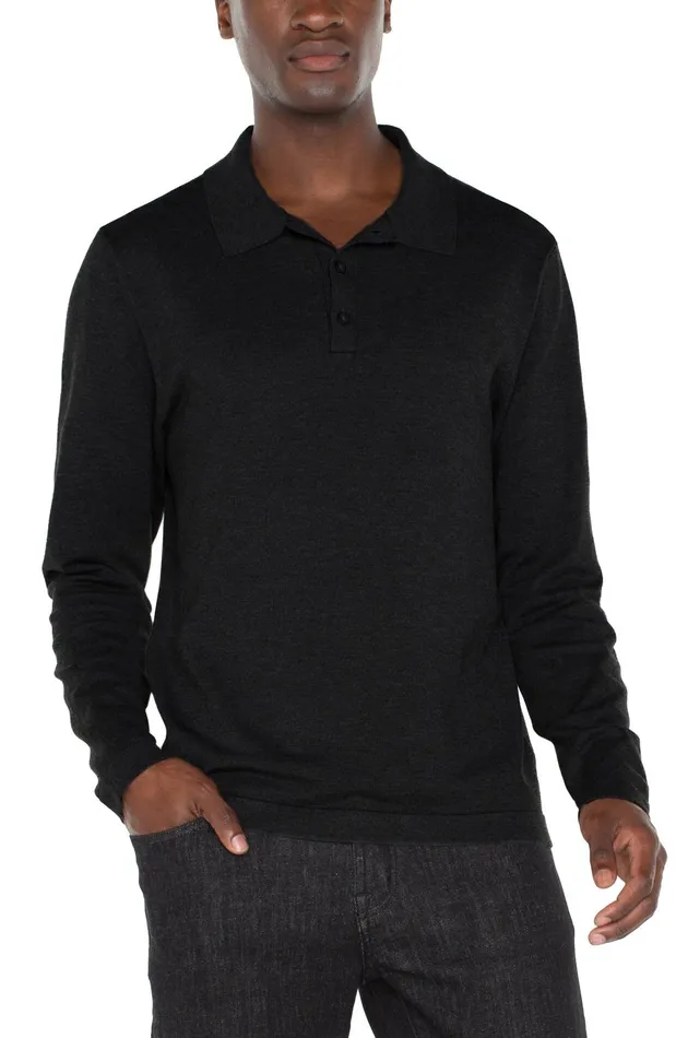 Mens Liverpool Los Angeles Shirts LONG SLEEVE KNIT POLO Black