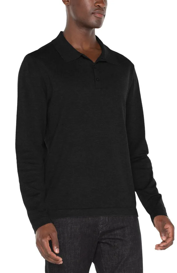 Mens Liverpool Los Angeles Shirts LONG SLEEVE KNIT POLO Black