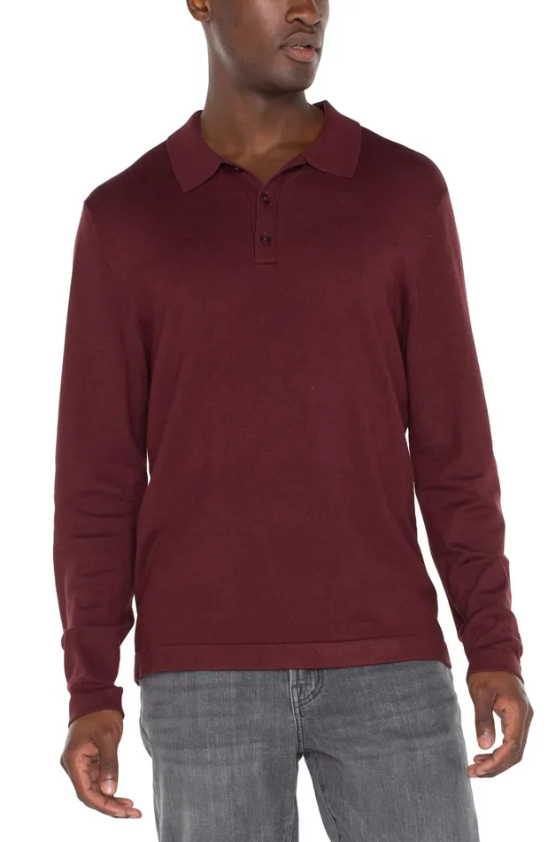 Mens Liverpool Los Angeles Shirts LONG SLEEVE KNIT POLO Burgundy