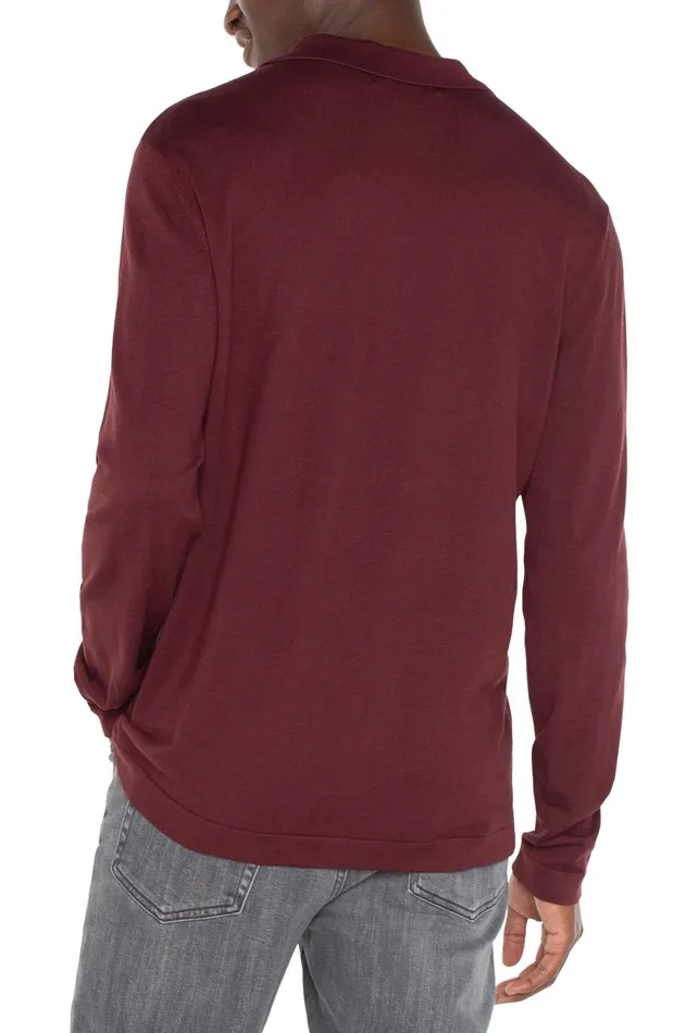 Mens Liverpool Los Angeles Shirts LONG SLEEVE KNIT POLO Burgundy