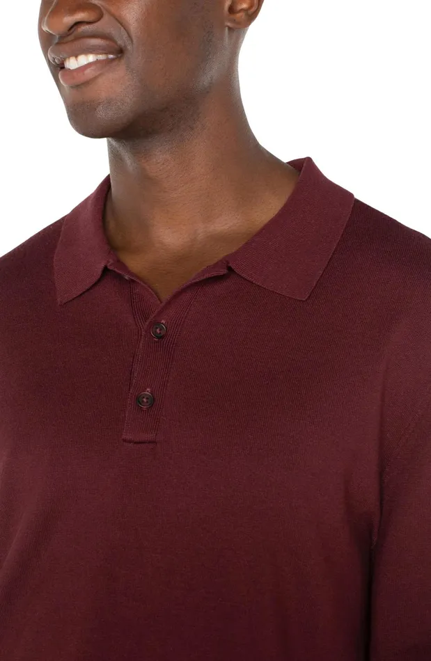 Mens Liverpool Los Angeles Shirts LONG SLEEVE KNIT POLO Burgundy