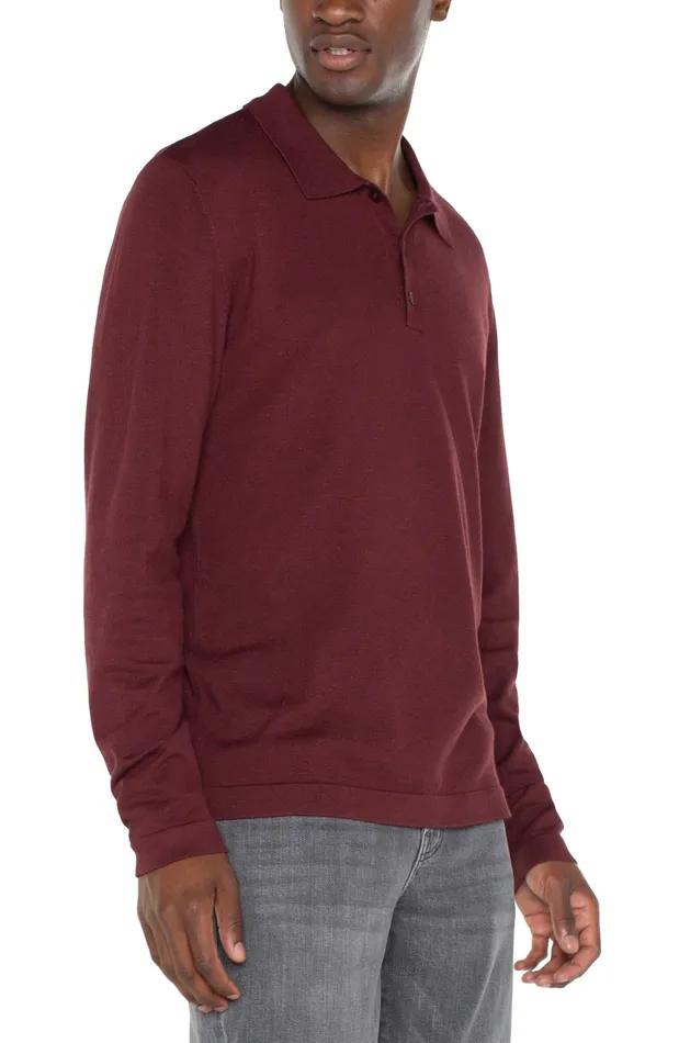 Mens Liverpool Los Angeles Shirts LONG SLEEVE KNIT POLO Burgundy