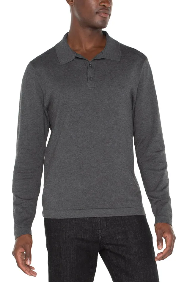Mens Liverpool Los Angeles Shirts LONG SLEEVE KNIT POLO Charcoal Grey