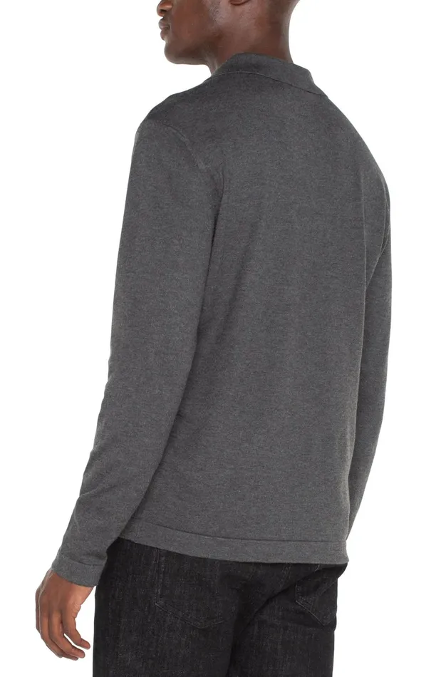 Mens Liverpool Los Angeles Shirts LONG SLEEVE KNIT POLO Charcoal Grey