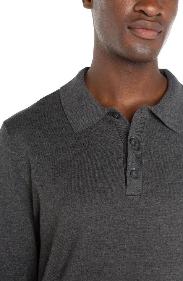 Mens Liverpool Los Angeles Shirts LONG SLEEVE KNIT POLO Charcoal Grey