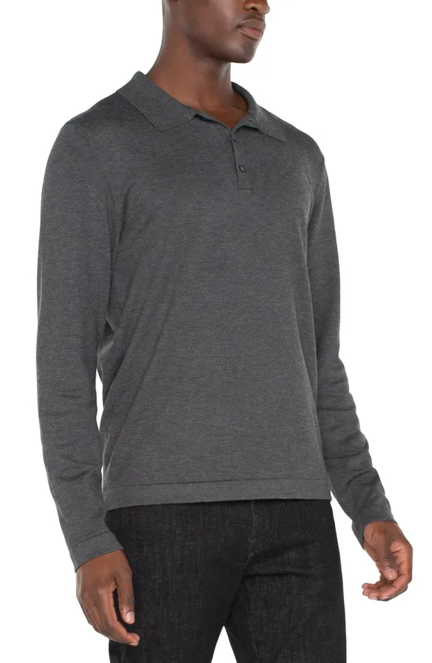 Mens Liverpool Los Angeles Shirts LONG SLEEVE KNIT POLO Charcoal Grey