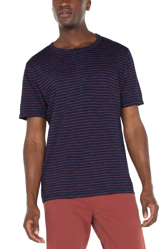 Mens Liverpool Los Angeles Tees SHORT SLEEVE HENLEY Dark Indigo