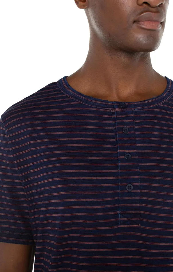 Mens Liverpool Los Angeles Tees SHORT SLEEVE HENLEY Dark Indigo