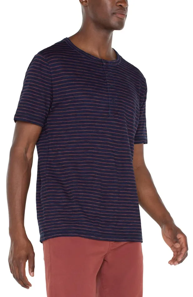 Mens Liverpool Los Angeles Tees SHORT SLEEVE HENLEY Dark Indigo