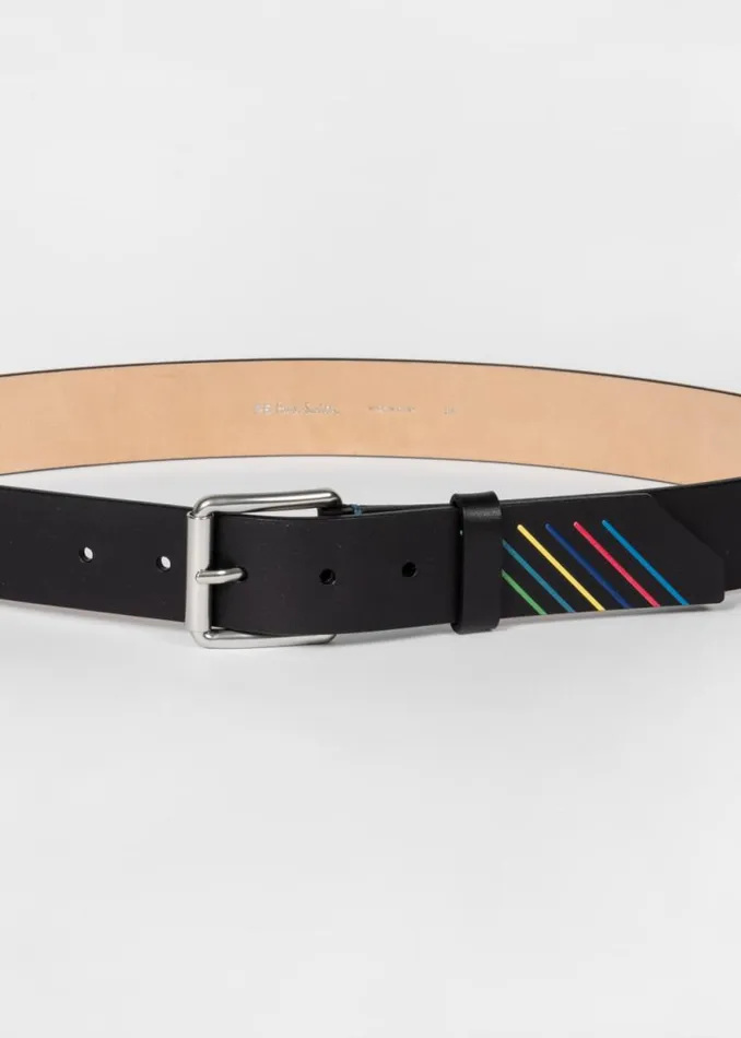 Mens Paul Smith Belts Black Leather 039Sports Stripe039 Belt