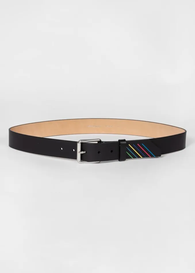 Mens Paul Smith Belts Black Leather 039Sports Stripe039 Belt