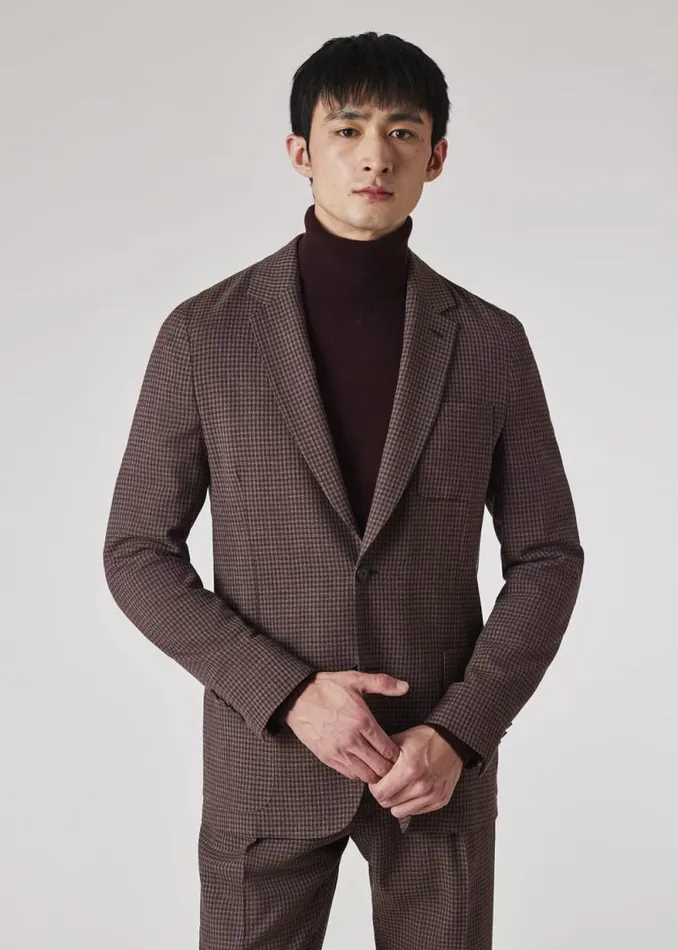 Mens Paul Smith Blazers Brown StretchWool Gingham Check Blazer