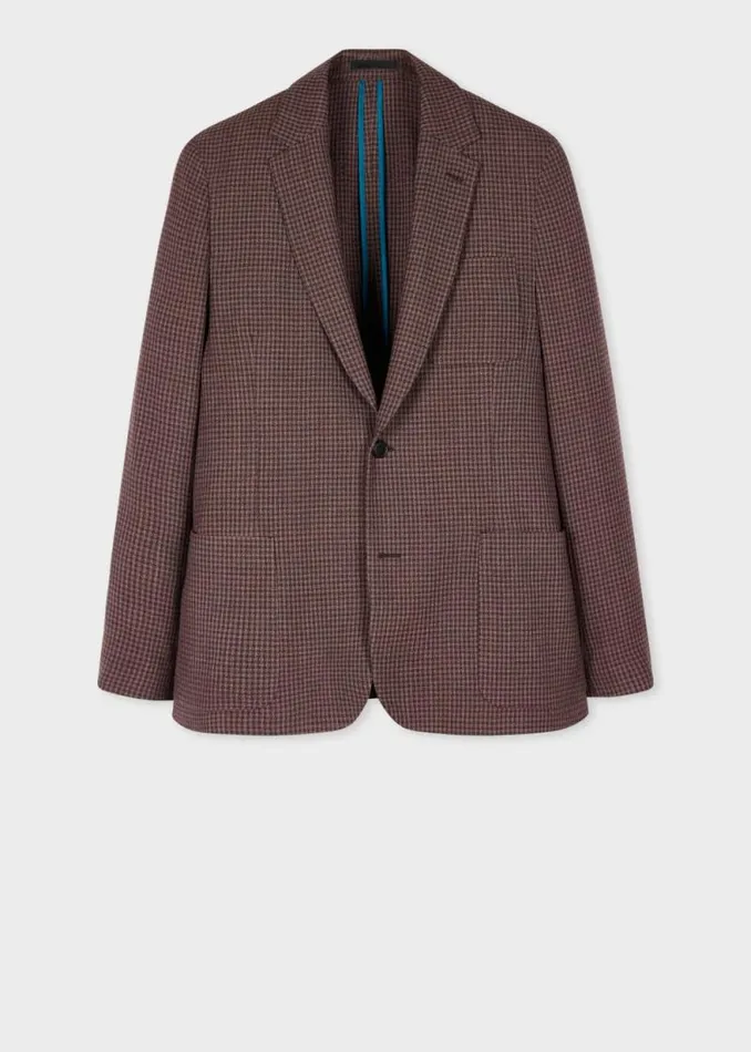 Mens Paul Smith Blazers Brown StretchWool Gingham Check Blazer Mens Paul Smith Blazers Brown StretchWool Gingham Check Blazer