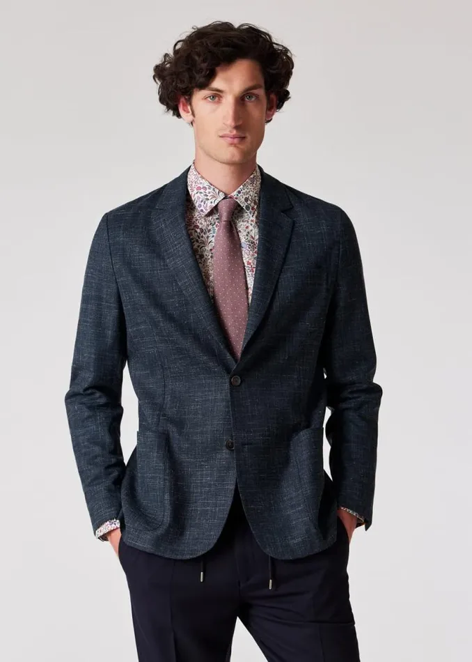 Mens Paul Smith Blazers Dark Blue Marl WoolLinen Unlined Blazer