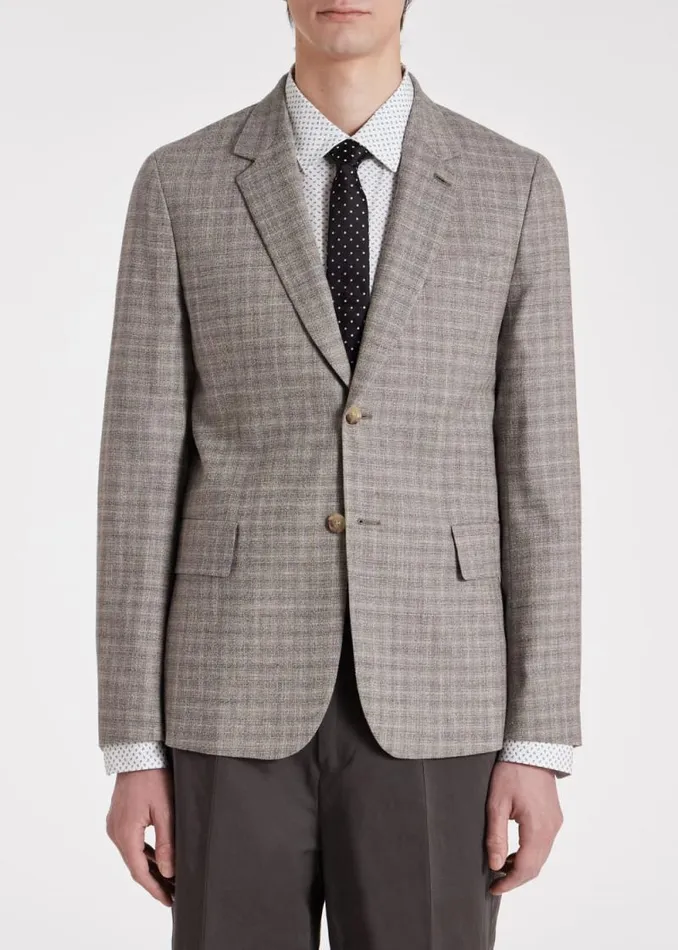 Mens Paul Smith Blazers Grey OmbreCheck WoolBlend BuggyLined Blazer