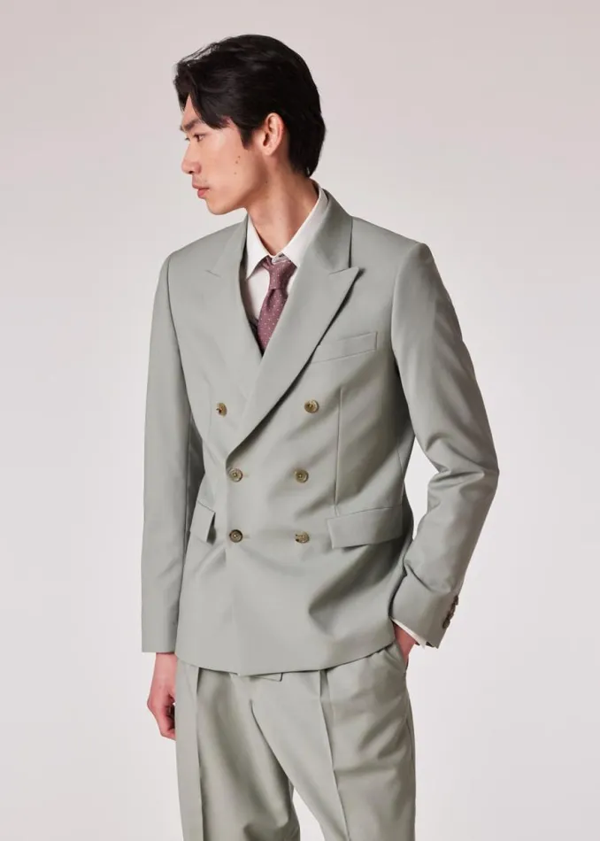 Mens Paul Smith Blazers Light Green WoolMohair DoubleBreasted Blazer