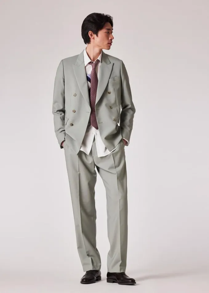 Mens Paul Smith Blazers Light Green WoolMohair DoubleBreasted Blazer