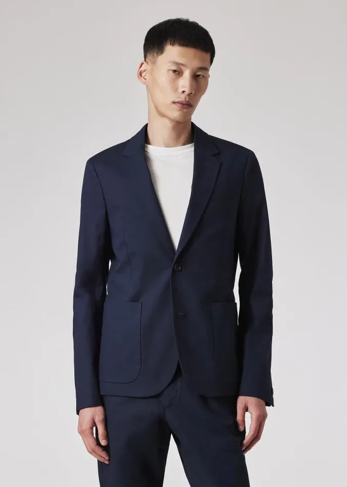 Mens Paul Smith Blazers MidFit Navy Stretch Organic Cotton Unlined Blazer
