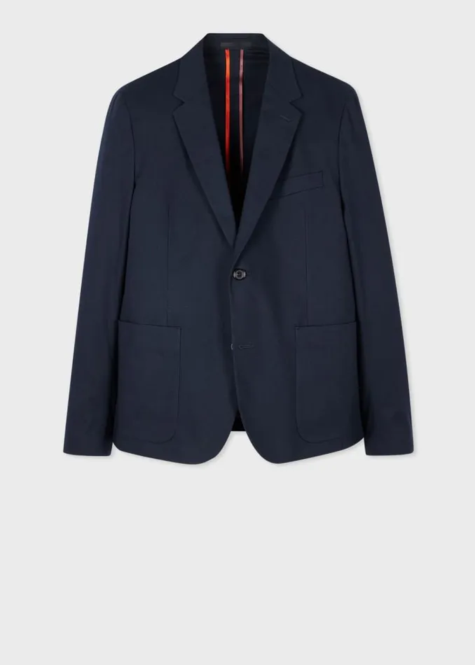 Mens Paul Smith Blazers MidFit Navy Stretch Organic Cotton Unlined Blazer