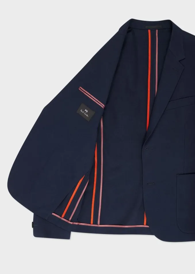 Mens Paul Smith Blazers MidFit Navy Stretch Organic Cotton Unlined Blazer