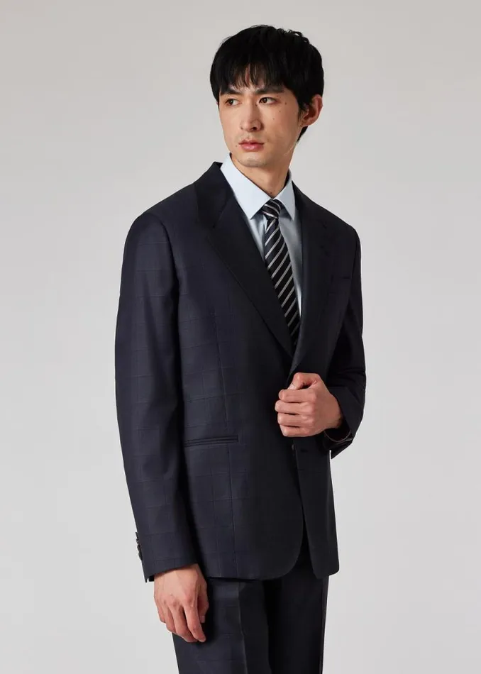 Mens Paul Smith Blazers Navy Check Wool BuggyLined Blazer