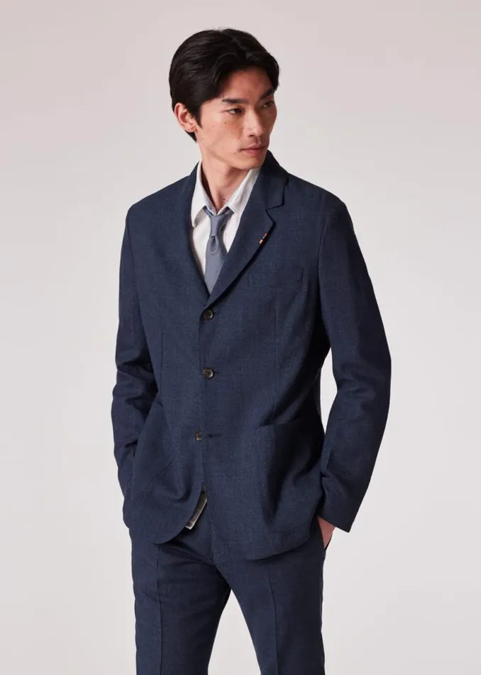 Mens Paul Smith Blazers Slate Blue Marl TwoPly Hopsack ThreeButton Blazer