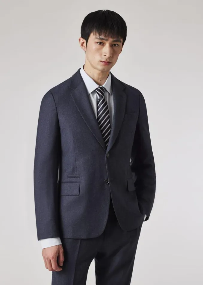 Mens Paul Smith Blazers TailoredFit Dark Blue Overdyed WoolCashmere Flannel Blazer Mens Paul Smith Blazers TailoredFit Dark Blue Overdyed WoolCashmere Flannel Blazer