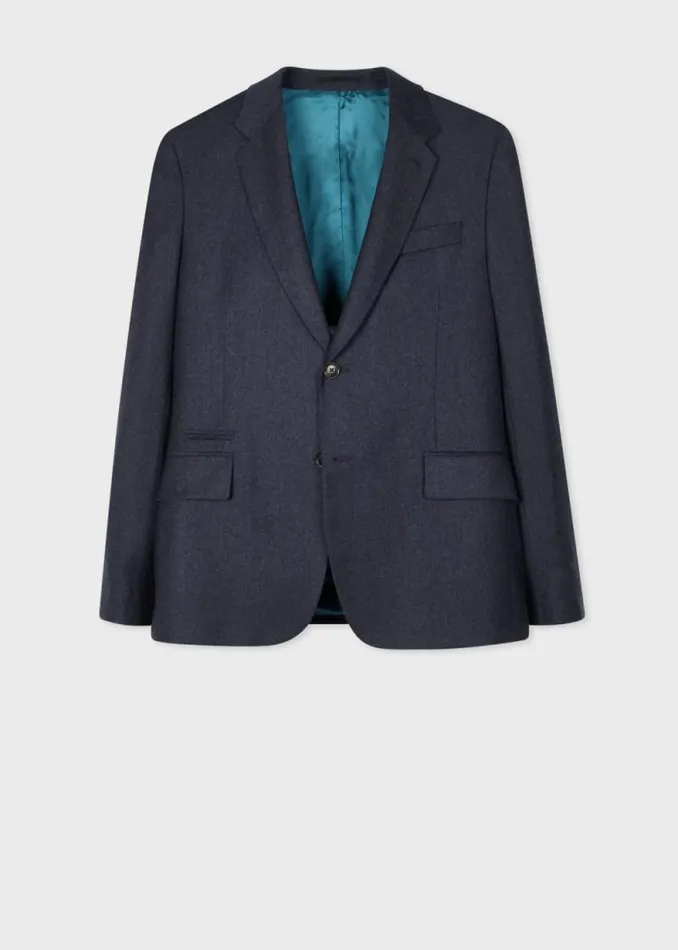 Mens Paul Smith Blazers TailoredFit Dark Blue Overdyed WoolCashmere Flannel Blazer