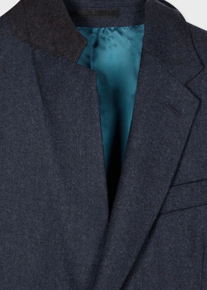Mens Paul Smith Blazers TailoredFit Dark Blue Overdyed WoolCashmere Flannel Blazer
