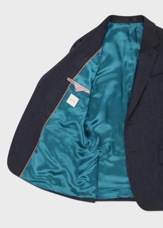 Mens Paul Smith Blazers TailoredFit Dark Blue Overdyed WoolCashmere Flannel Blazer