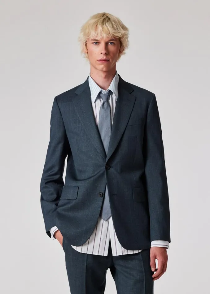 Mens Paul Smith Blazers The Brierley 8211 Petrol Blue Check Wool Blazer