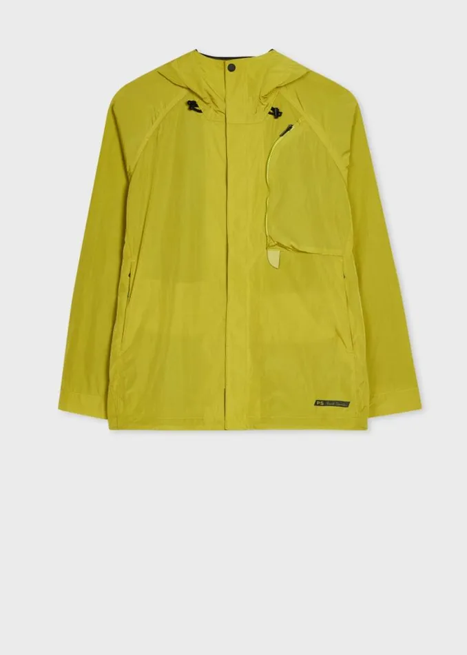 Mens Paul Smith Coats and Jackets Acid Yellow Recycled Nylon Hooded Jacket