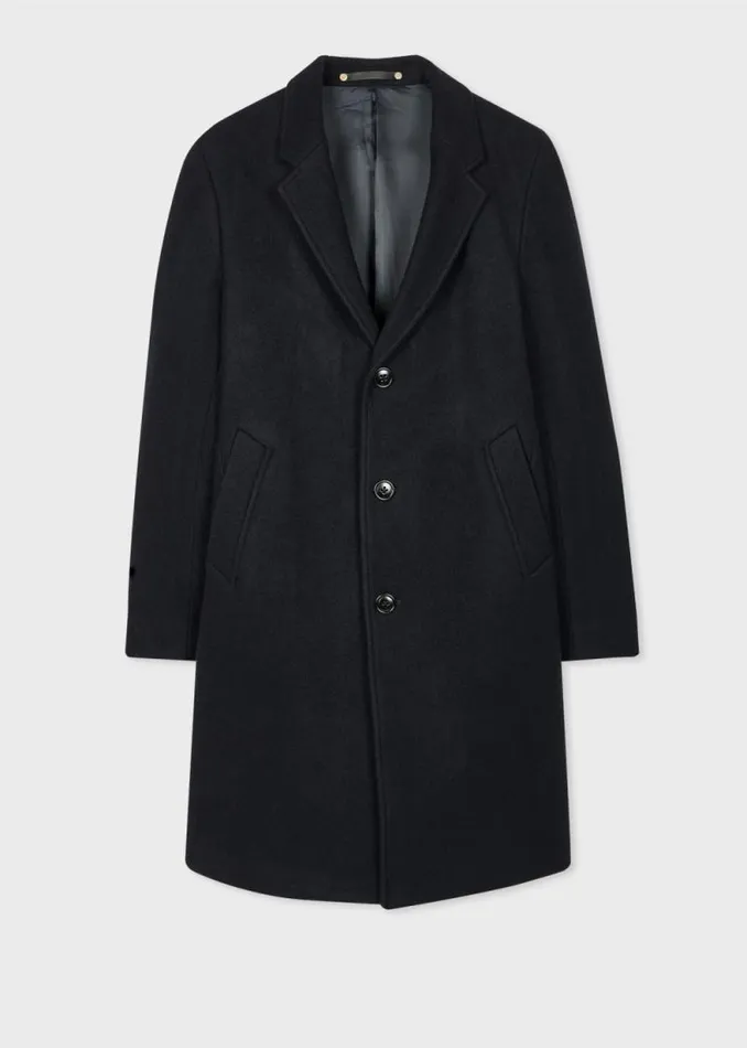 Mens Paul Smith Coats and Jackets Dark Navy Recycled WoolBlend Overcoat Mens Paul Smith Coats and Jackets Dark Navy Recycled WoolBlend Overcoat