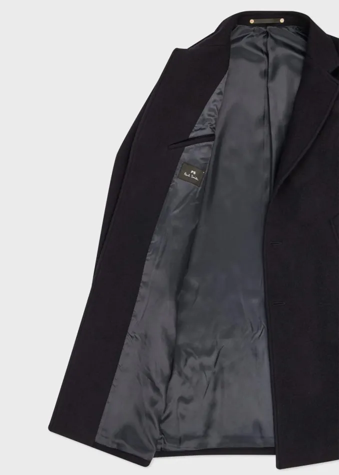 Mens Paul Smith Coats and Jackets Dark Navy Recycled WoolBlend Overcoat Mens Paul Smith Coats and Jackets Dark Navy Recycled WoolBlend Overcoat