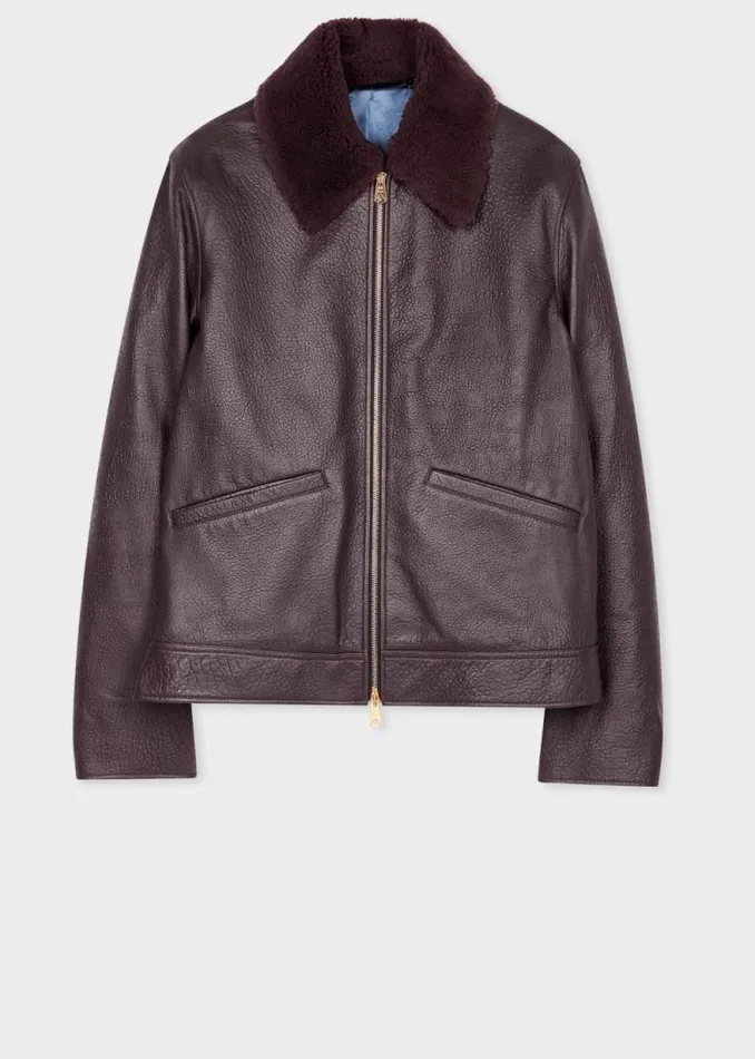 Mens Paul Smith Coats and Jackets Dark Purple Grained Leather Jacket Mens Paul Smith Coats and Jackets Dark Purple Grained Leather Jacket