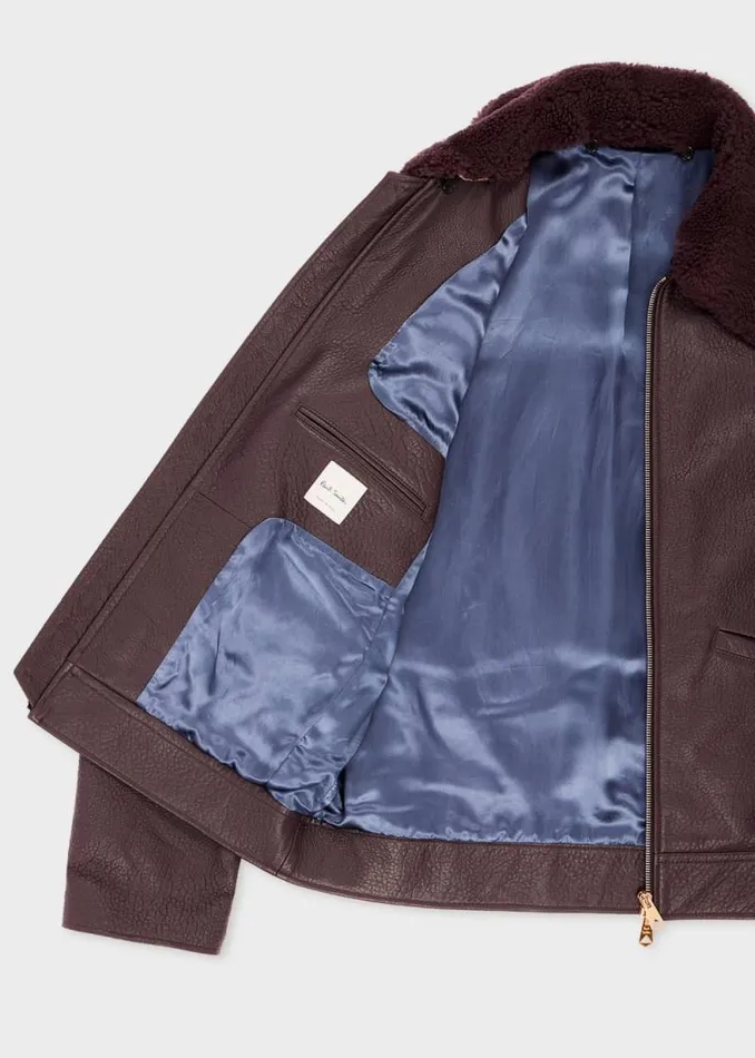 Mens Paul Smith Coats and Jackets Dark Purple Grained Leather Jacket Mens Paul Smith Coats and Jackets Dark Purple Grained Leather Jacket