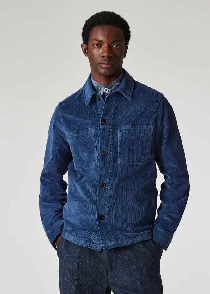 Mens Paul Smith Coats and Jackets Navy Seersucker Corduroy Work Jacket
