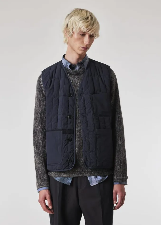 Mens Paul Smith Coats and Jackets Navy Textured Nylon Quilted Gilet
