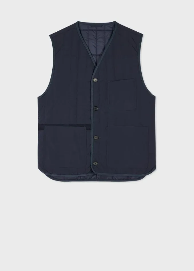 Mens Paul Smith Coats and Jackets Navy Textured Nylon Quilted Gilet