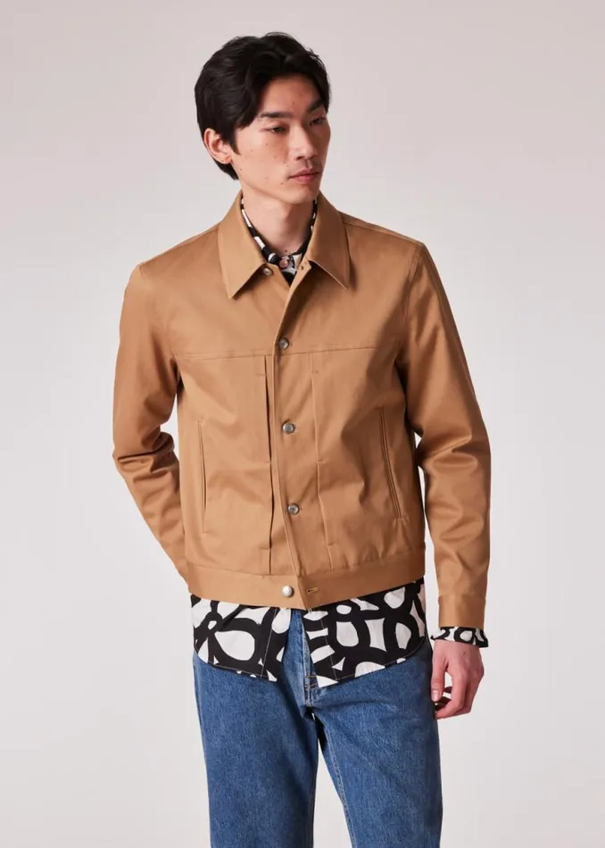 Mens Paul Smith Coats and Jackets Tan Stretch CottonTwill Trucker Jacket