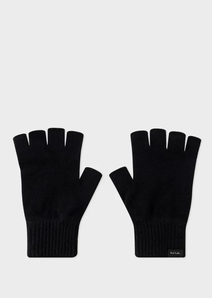Mens Paul Smith Hats and Gloves Black Fingerless CashmereBlend Gloves