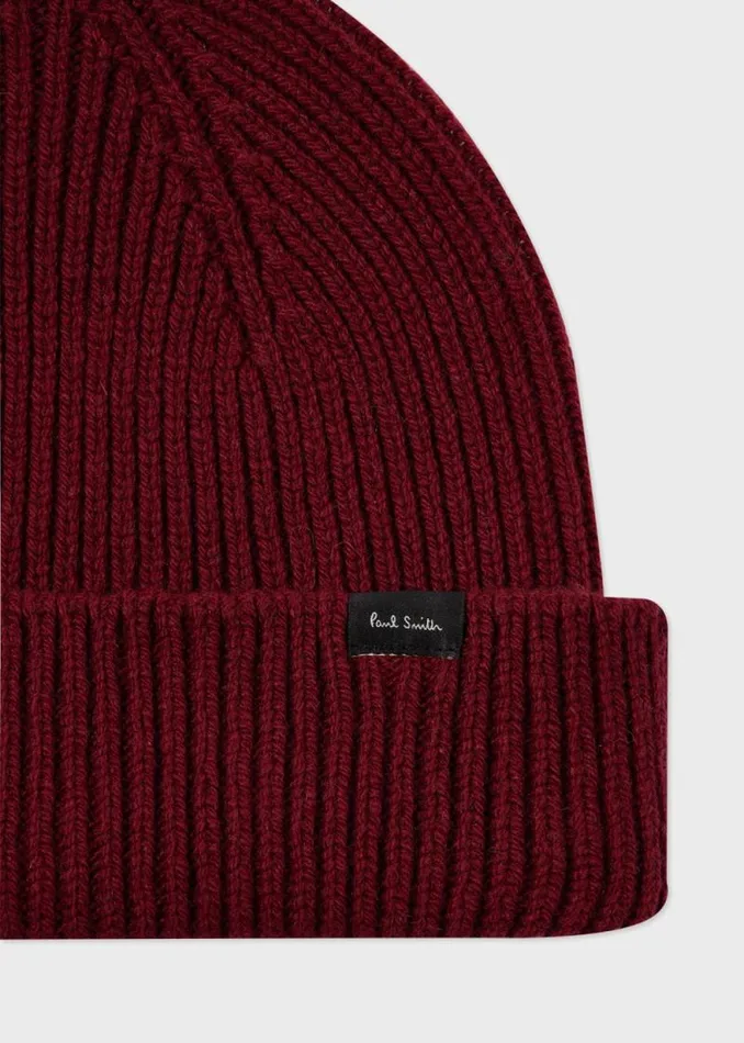 Mens Paul Smith Hats and Gloves Burgundy CashmereBlend Ribbed Beanie Hat Mens Paul Smith Hats and Gloves Burgundy CashmereBlend Ribbed Beanie Hat