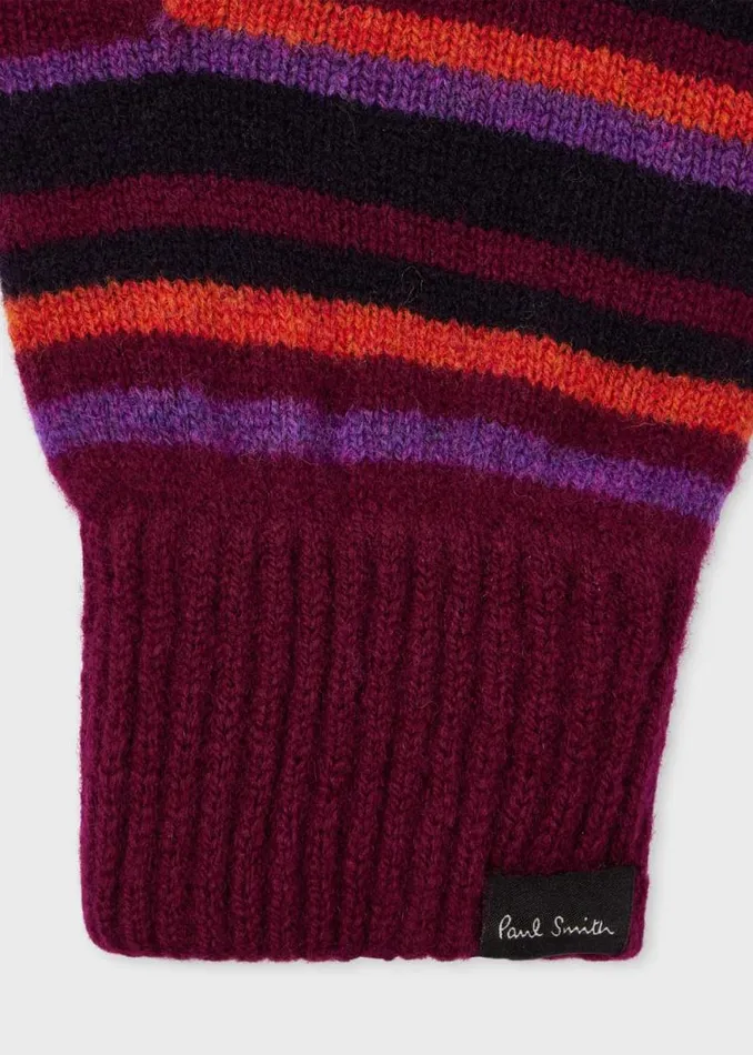 Mens Paul Smith Hats and Gloves Burgundy Wool Striped Gloves Mens Paul Smith Hats and Gloves Burgundy Wool Striped Gloves