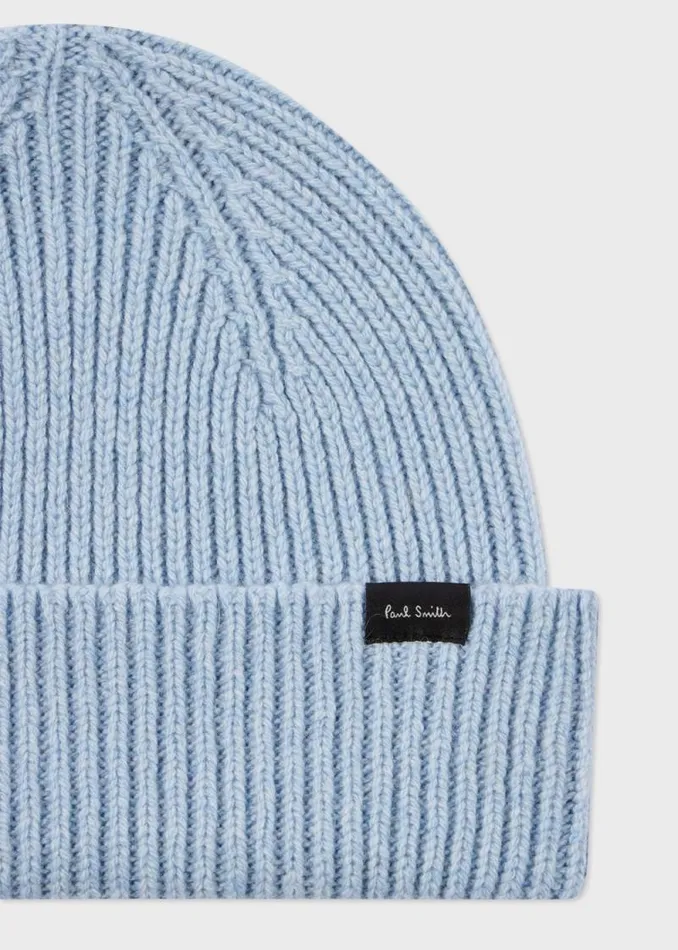 Mens Paul Smith Hats and Gloves Light Blue CashmereBlend Ribbed Beanie Hat Mens Paul Smith Hats and Gloves Light Blue CashmereBlend Ribbed Beanie Hat