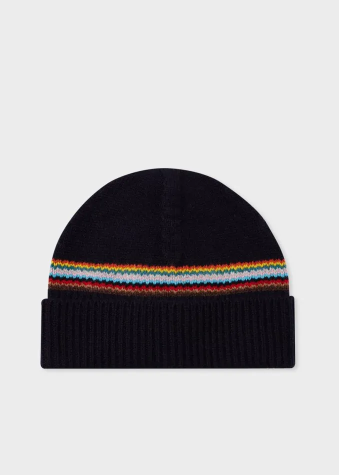 Mens Paul Smith Hats and Gloves Navy 039Signature Stripe039 Block Beanie