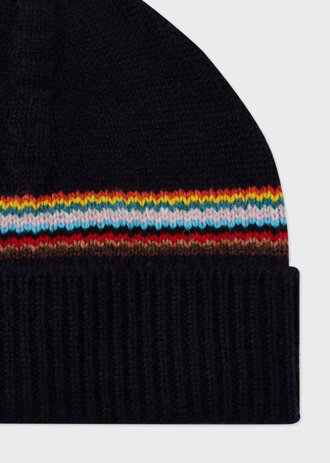 Mens Paul Smith Hats and Gloves Navy 039Signature Stripe039 Block Beanie
