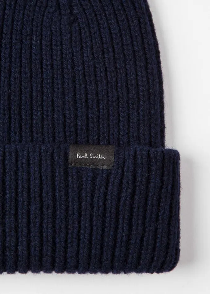 Mens Paul Smith Hats and Gloves Navy CashmereBlend Ribbed Beanie Hat Mens Paul Smith Hats and Gloves Navy CashmereBlend Ribbed Beanie Hat