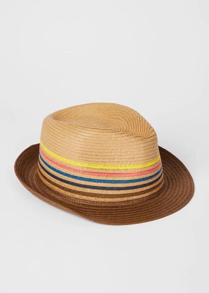 Mens Paul Smith Hats and Gloves Tan 039Artist Stripe039 Raffia Trilby Hat Mens Paul Smith Hats and Gloves Tan 039Artist Stripe039 Raffia Trilby Hat